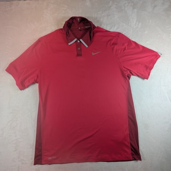 Nike Tiger Woods Polo Shirt Sz L Mens Collection DRI FIT Golf Swoosh Logo Red - Picture 3 of 9